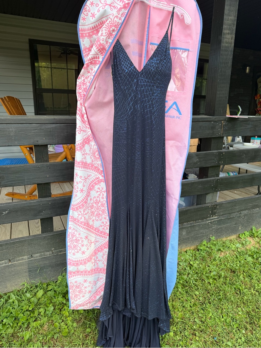 Jovani Navy Sparkle V-Neck Prom Gown
